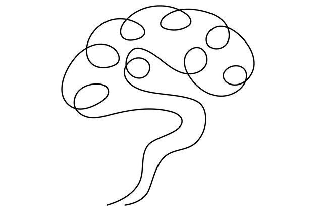 Dibujo continuo de una línea del cerebro humano dibujado a mano en estilo minimalismo Ilustración artística de línea cerebral