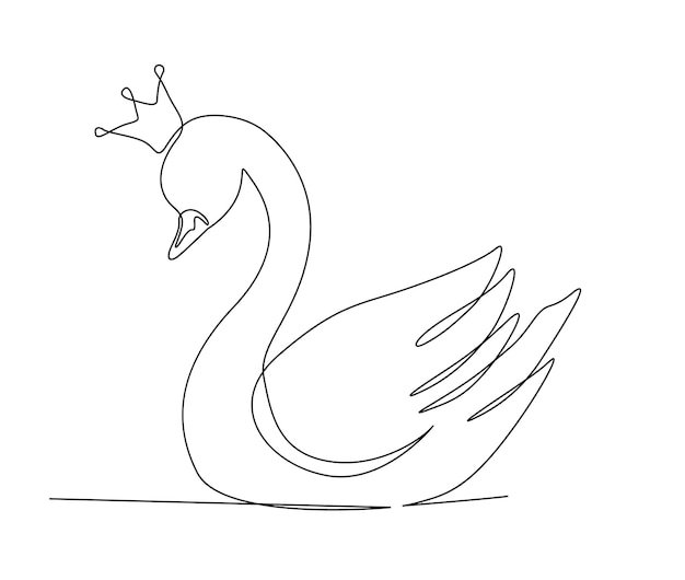 Vector dibujo continuo de una línea de cisne mudo ilustración de vector de contorno de cisne de princesa simple