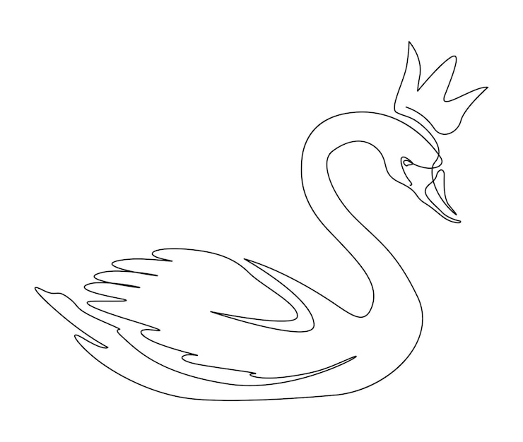 Vector dibujo continuo de una línea de cisne mudo ilustración de vector de contorno de cisne de princesa simple
