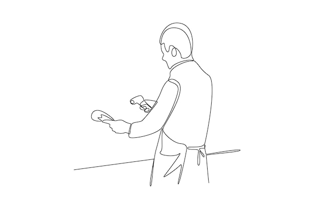 Dibujo continuo de una línea Clientes que pagan en la caja y en los mostradores de caja Concepto de vector Doodle