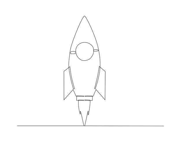 Vector dibujo continuo de una línea de cohete una línea de nave espacial volando concepto del universo arte de línea continua contorno editable