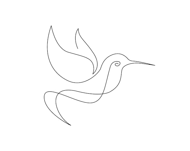 Dibujo continuo de una línea de colibrí o colibrí volador