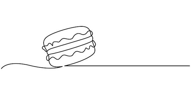 Dibujo continuo de una línea de coloridos macarrones franceses aislados en un dibujo de galletas de fondo blanco