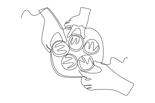 Dibujo continuo de una línea comer con la familia en el concepto Eid Mubarak Eid alFitr Ilustración gráfica vectorial de diseño de dibujo de una sola línea