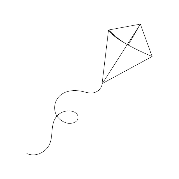 Dibujo continuo de una línea de cometa de ilustración vectorial de contorno