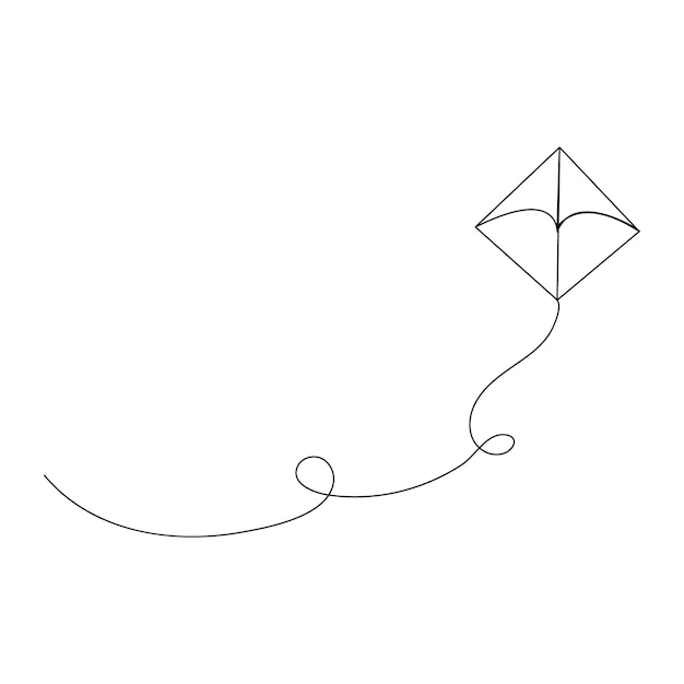 Dibujo continuo de una línea de cometa de ilustración vectorial de contorno