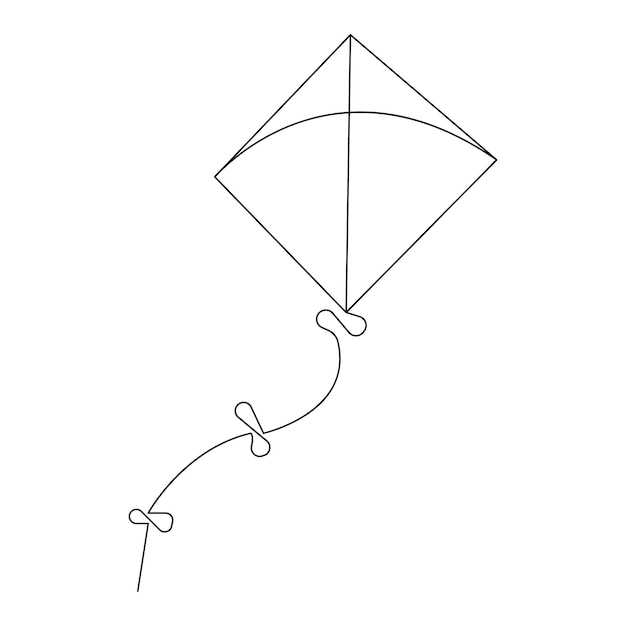 Dibujo continuo de una línea de cometa de ilustración vectorial de contorno