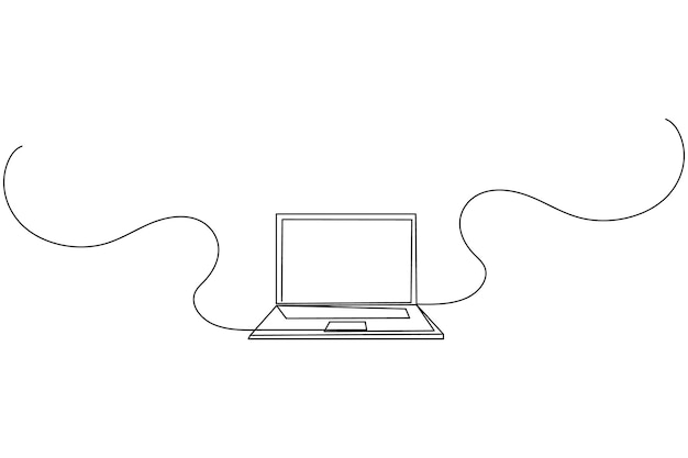 Dibujo continuo de una línea en computadora portátil e ilustración vectorial de contorno aislado de estilo minimalista