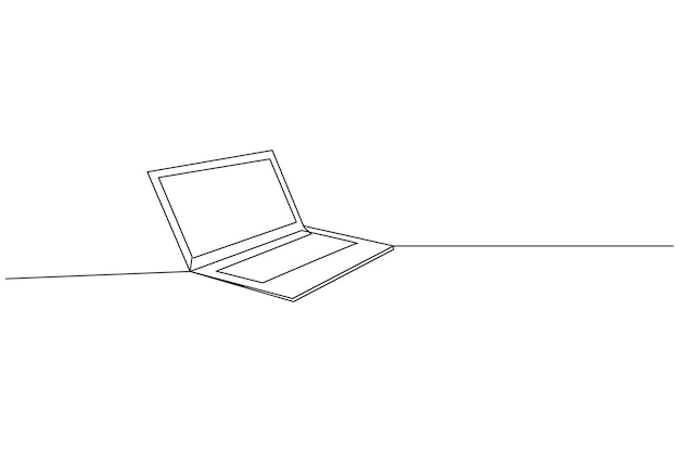 Dibujo continuo de una línea en computadora portátil e ilustración vectorial de contorno aislado de estilo minimalista