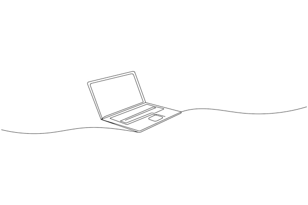 Dibujo continuo de una línea en computadora portátil e ilustración vectorial de contorno aislado de estilo minimalista