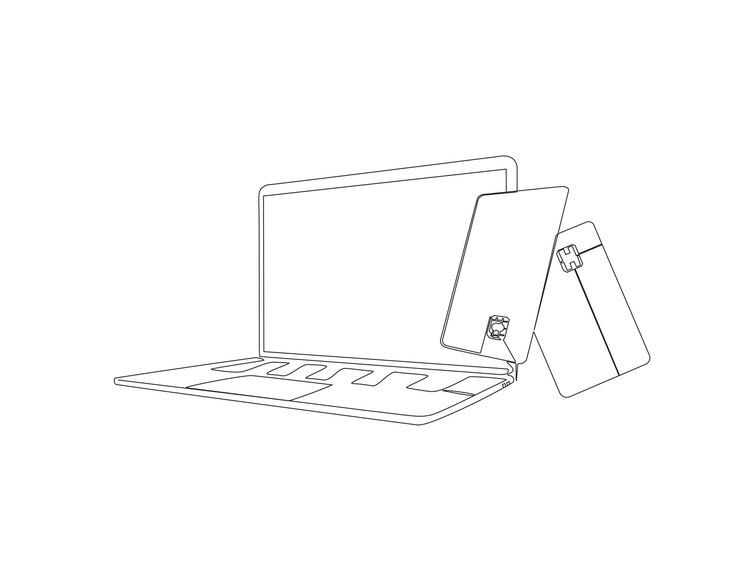 Vector dibujo continuo de una línea de computadora portátil con tarjetas de crédito dibujo de una línea única ilustración de una computadora portatil con cartas de crédito comercio electrónico negocios de compras concepto de arte de línea esbozo editable
