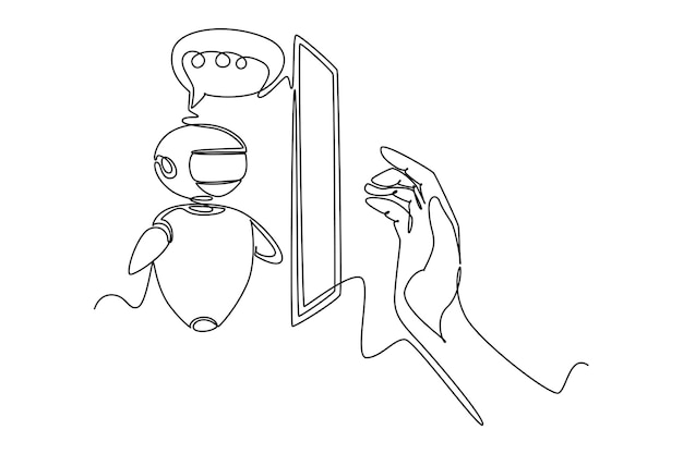Dibujo continuo de una línea Comunicación en línea con concepto de chat bot Ilustración vectorial de Doodle