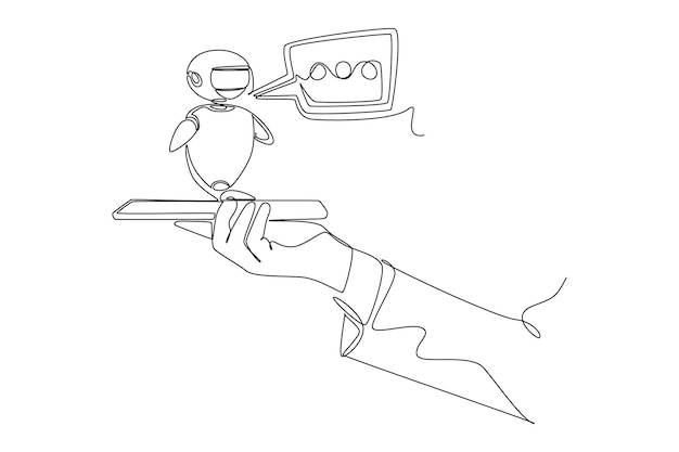 Dibujo continuo de una línea Comunicación en línea con concepto de chat bot Ilustración vectorial de Doodle