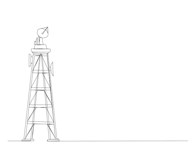 Dibujo continuo de una línea de comunicación de la torre de satélite