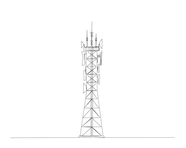 Dibujo continuo de una línea de comunicación de la torre de satélite