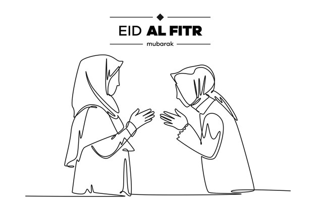 Dibujo continuo de una línea concepto de Eid alFitr Ilustración vectorial de Doodle