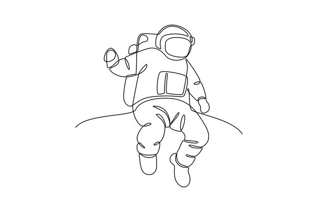 Dibujo continuo de una línea Concepto espacial de planeta y objeto espacial del astronauta