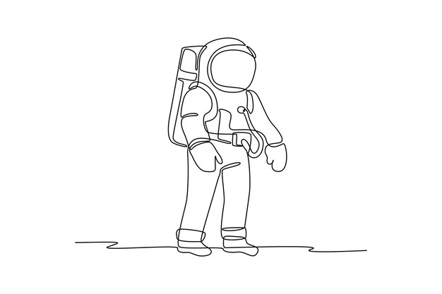 Dibujo continuo de una línea Concepto espacial de planeta y objeto espacial del astronauta