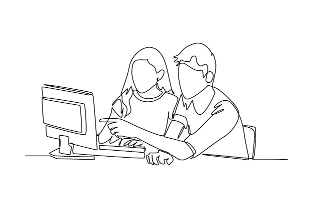 Dibujo continuo de una línea Concepto de estudio en clase y laboratorio Ilustración vectorial de Doodle