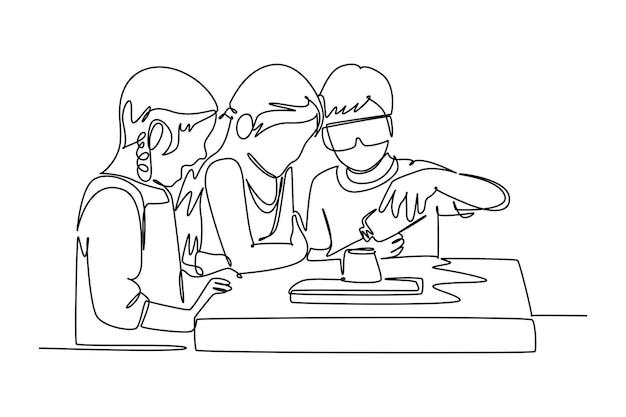 Dibujo continuo de una línea Concepto de estudio en clase y laboratorio Ilustración vectorial de Doodle