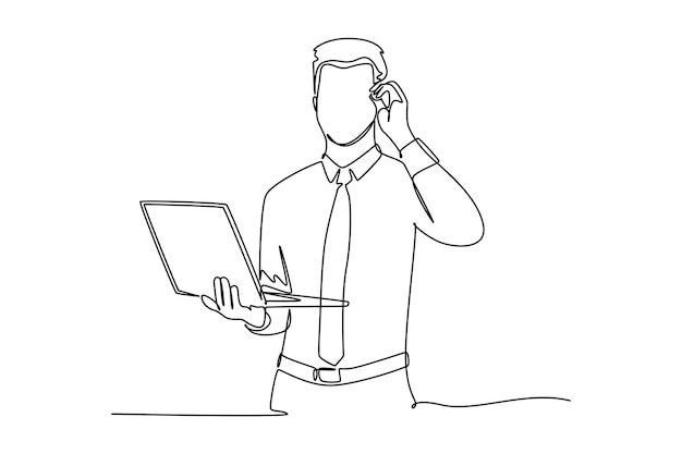 Dibujo continuo de una línea concepto de tecnología de negocios Ilustración vectorial de Doodle