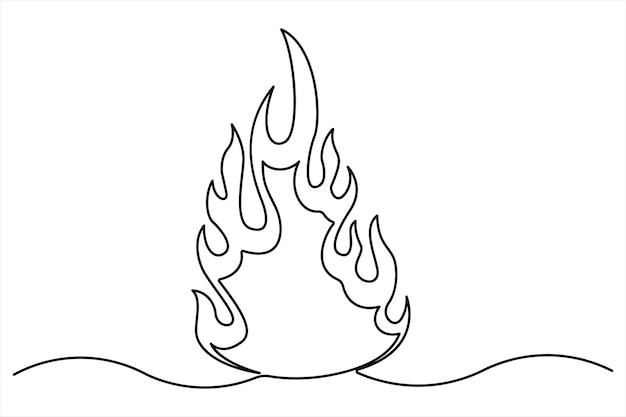 Dibujo continuo de una línea del contorno del fuego Ilustración artística aislada sobre fondo blanco
