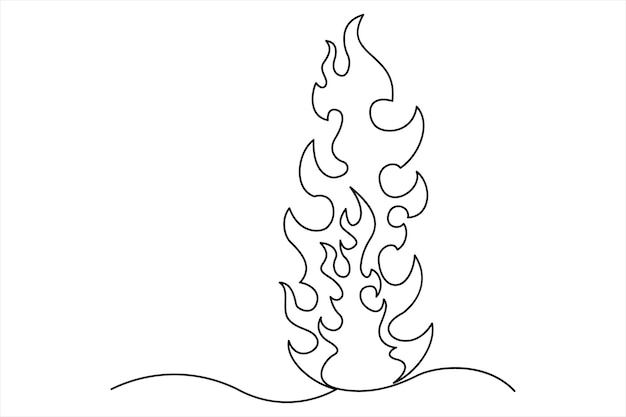Dibujo continuo de una línea del contorno del fuego Ilustración artística aislada sobre fondo blanco