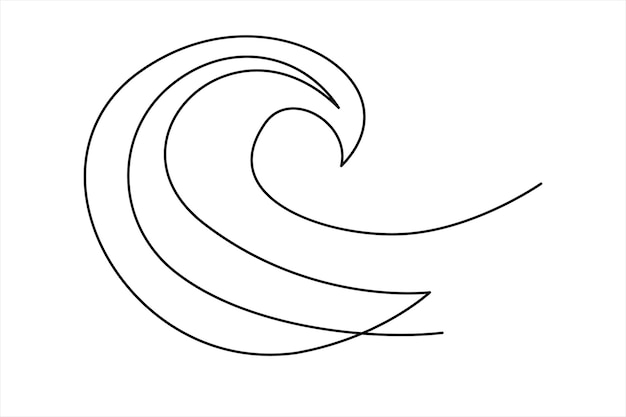 Dibujo continuo de una línea del contorno de las olas marinas del océano Ilustración de arte vectorial