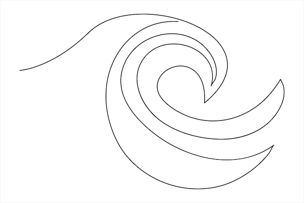 Dibujo continuo de una línea del contorno de las olas marinas del océano Ilustración de arte vectorial