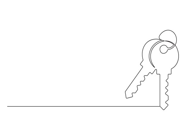 Dibujo continuo de una línea de la contraseña de la llave de la casa y la ilustración vectorial del concepto de seguridad