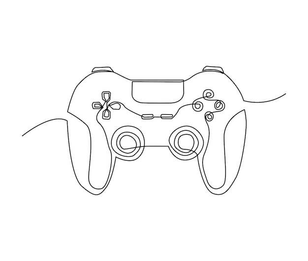 Dibujo continuo de una línea del controlador de juegos joysticks o gamepads line art vector illustration