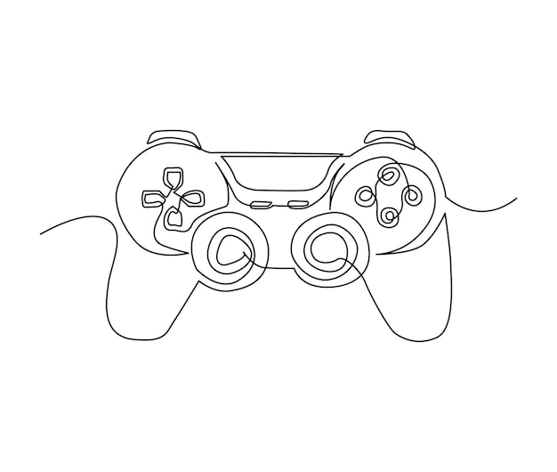 Dibujo continuo de una línea del controlador de juegos joysticks o gamepads line art vector illustration