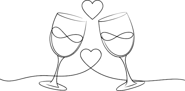 Dibujo continuo de una línea de una copa de vino