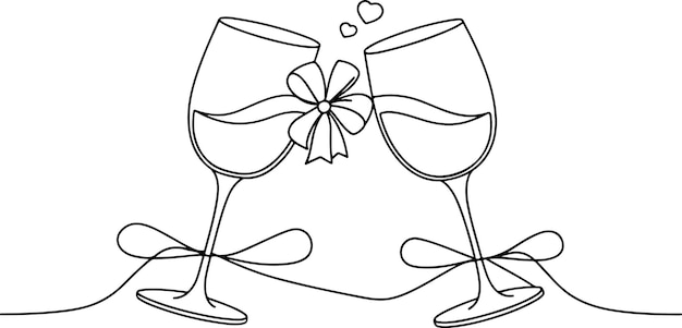 Dibujo continuo de una línea de una copa de vino