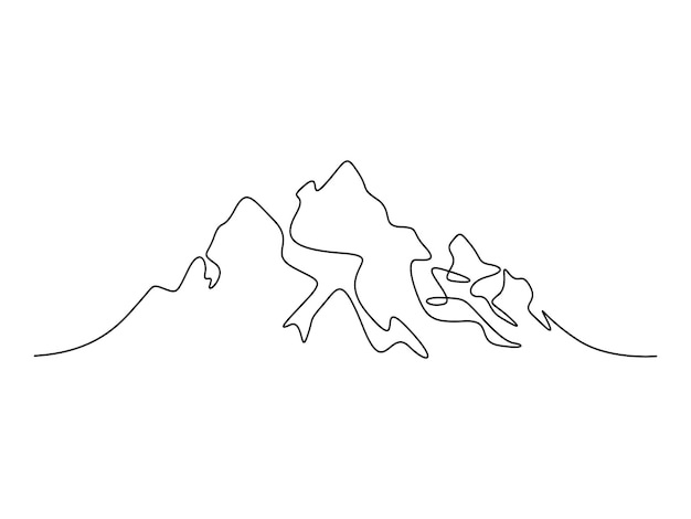 Dibujo continuo de una línea de la cordillera paisaje aventura deportes de invierno concepto pro vector