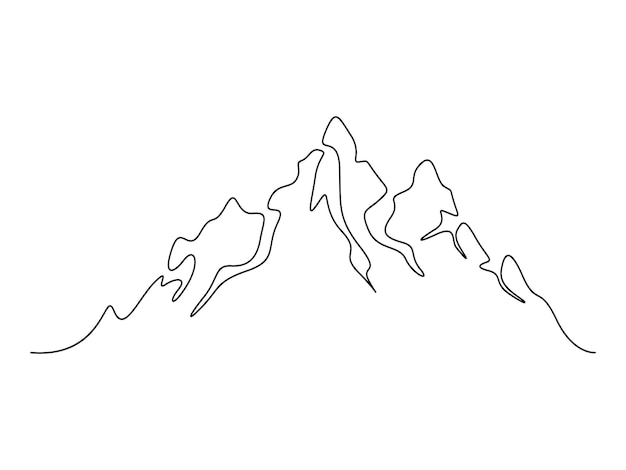 Dibujo continuo de una línea de la cordillera paisaje aventura deportes de invierno concepto pro vector