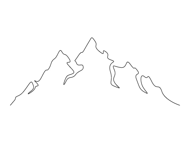 Dibujo continuo de una línea de la cordillera paisaje aventura deportes de invierno concepto pro vector