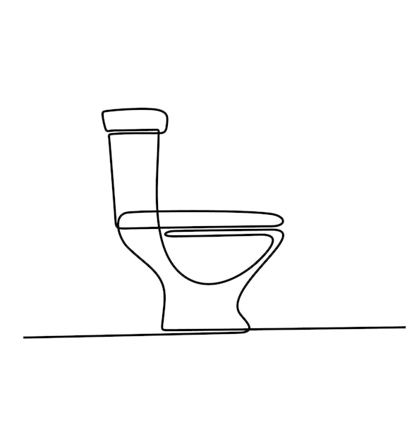 Dibujo continuo de una línea del cuenco del inodoro y la ilustración vectorial del cepillo del inoduro