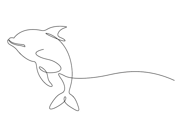 Dibujo continuo de una línea de delfín aislado en fondo blanco ilustración vectorial pro vector