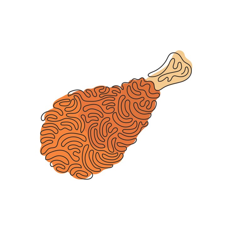 Vector dibujo continuo de una línea de delicioso pollo frito crujiente palillo de comida rápida pierna de pollo frita