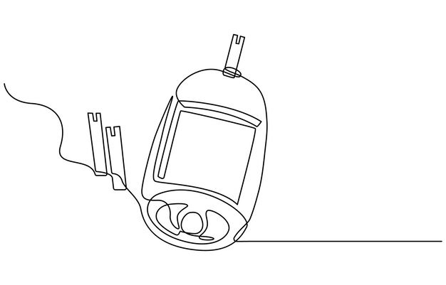 Dibujo continuo de una línea de diabetes midiendo el azúcar en la sangre antes de las comidas Concepto de salud diabética