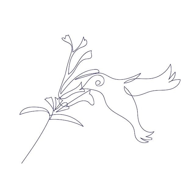Dibujo continuo de una línea de dibujo minimalista de colibrí Pájaro volador sobre flores