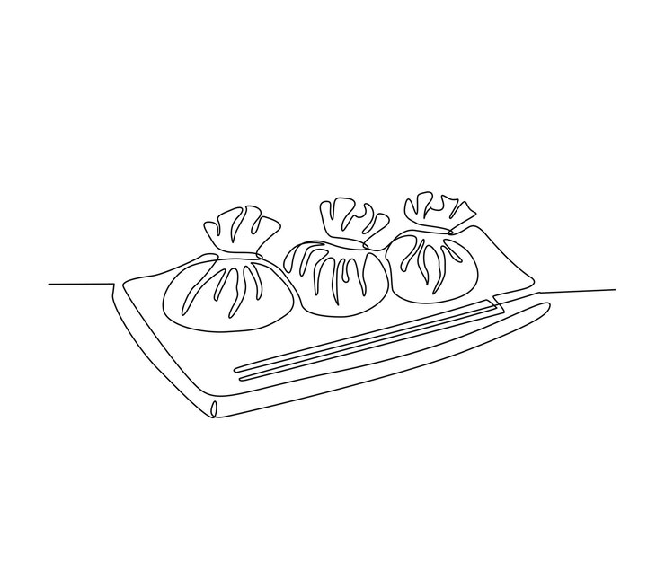 Vector dibujo continuo de una línea de dim sum o shumay dimsum diseño de vector de arte de línea simple