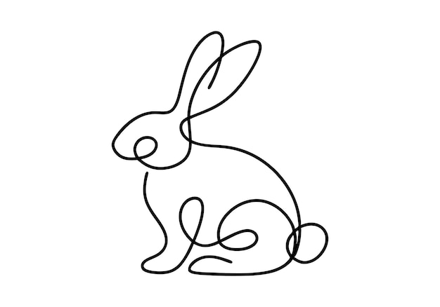 Dibujo continuo en una línea de un diseño animal minimalista de conejo