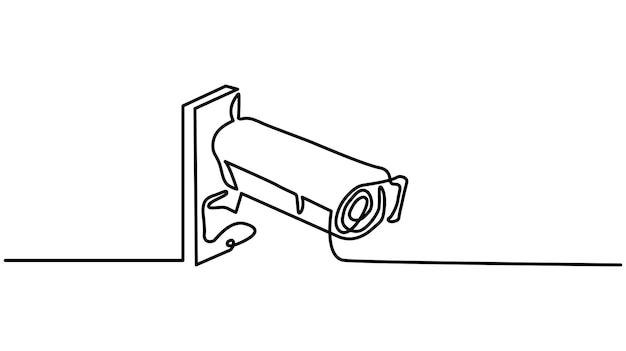 Dibujo continuo de una línea del diseño vectorial de la cámara de vigilancia al aire libre Ilustración de una línea