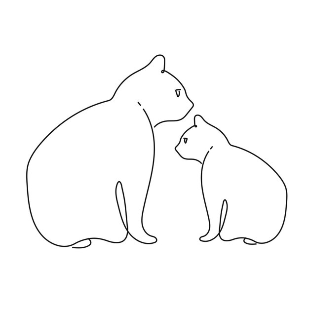 Dibujo continuo de una línea de dos gatos sobre fondo blanco