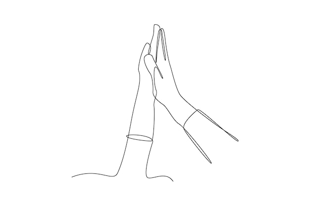 Dibujo continuo en línea dos manos alto cinco Concepto del Día de la Amistad