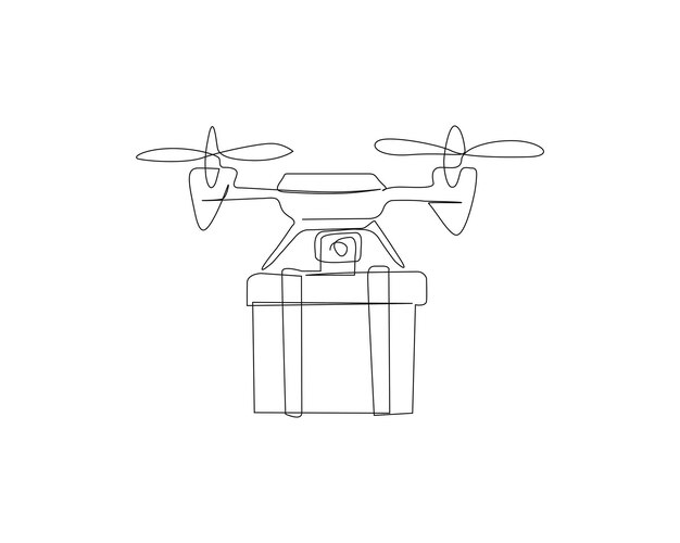 Dibujo continuo de una línea del dron de entrega