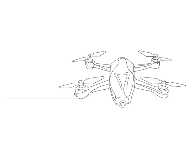 Dibujo continuo de una línea de un dron volador Ilustración de un dibujo de una linea de un dron Gadget aéreo moderno