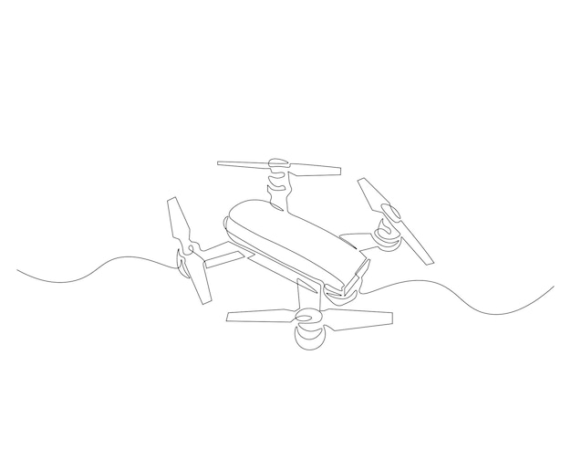 Dibujo continuo de una línea de un dron volador Ilustración de un dibujo de una linea de un dron Gadget aéreo moderno